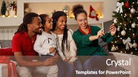 Presentation with selfie - Audience pleasing theme consisting of shinny - smiling mother making christmas selfie backdrop and a violet colored foreground