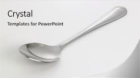  Presentation with falling spoon - Presentation theme consisting of shinny spoon on the white background and a  colored foreground