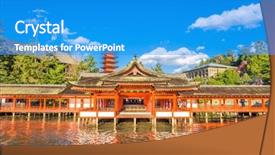  Presentation with hiroshima - PPT layouts having miyajima hiroshima japan at itsukushima background and a teal colored foreground