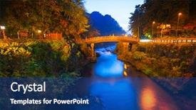  Presentation with bridge - PPT theme having orange foot - shinkyo bridge during autumn background and a ocean colored foreground