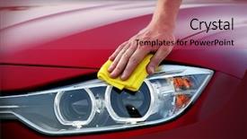  Presentation with car - Presentation theme having shiny - male hand wiping car headlights background and a red colored foreground
