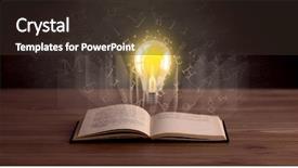  Presentation with open book - Slide set featuring shiny alphabet letters and yellow background and a tawny brown colored foreground