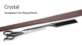  Presentation with shiny - Slide set having barber shop close up - shiny brown hair with hair background and a white colored foreground