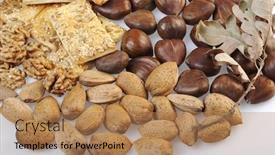  Presentation with almonds - Colorful slide set enhanced with shiny-chestnuts-almonds-kernel backdrop and a coral colored foreground