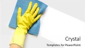  Presentation with yellow - Slides having shiny floor - hand in yellow glove background and a white colored foreground