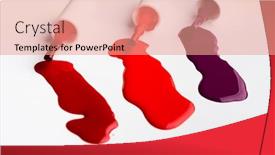  Presentation with sample - PPT theme consisting of shiny-nail-polish-drops-sample background and a coral colored foreground