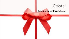  Presentation with red bow - Slide set with shiny red ribbon with bow isolated on white background and a sky blue colored foreground