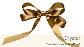  Presentation with satin - PPT layouts with shiny satin ribbon in brown color isolated on white background close up background and a blonde colored foreground