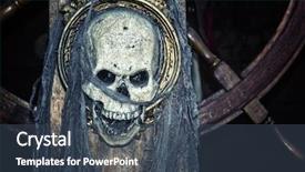  Presentation with pirate - Presentation theme enhanced with pirate skull on ship's wheel background and a tawny brown colored foreground
