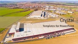  Presentation with czech republic - Slide deck having ship builbing industry - industrial area warehouses from above background and a coral colored foreground