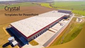  Presentation with czech republic - Slide set featuring ship builbing industry - industrial area warehouses from above background and a coral colored foreground