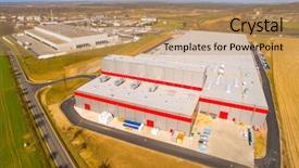  Presentation with logistics warehouses area - Cool new slide deck with ship builbing industry - industrial area warehouses from above backdrop and a coral colored foreground