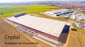  Presentation with czech republic - Presentation design consisting of ship builbing industry - industrial area warehouses from above background and a coral colored foreground