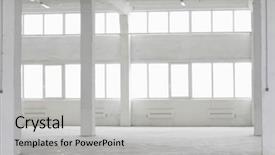  Presentation with warehouse cold storage - Slide deck featuring ship builbing industry - large empty warehouse background and a light gray colored foreground