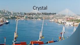  Presentation with container terminal - Amazing presentation theme having ship build - container terminal at russian port backdrop and a light blue colored foreground