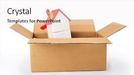  Presentation with gift - PPT theme with ship build - open the cartons house gift background and a sky blue colored foreground