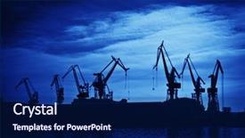  Presentation with sky blue - PPT theme featuring ship build - shipyard cranes against blue sky background and a navy blue colored foreground