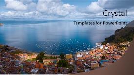  Presentation with lake - Cool new PPT layouts with ship building - aerial panorama of the lake backdrop and a light blue colored foreground