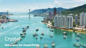  Presentation with ship - PPT layouts having ship building - hong kong day background and a teal colored foreground