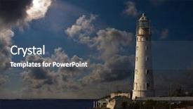  Presentation with lighthouse - Presentation theme having ship building - lighthouse at night background and a ocean colored foreground