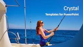  Presentation with fishing boat - Amazing presentation having ship captain - beautiful woman girl fishing rod backdrop and a teal colored foreground