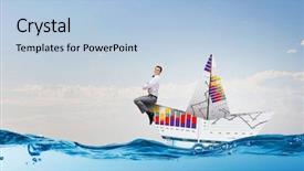  Presentation with boat - Colorful presentation theme enhanced with ship captain - businessman in boat made backdrop and a light blue colored foreground