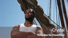  Presentation with boats - Presentation having ship captain - handsome afro-american sailor against boats background and a tawny brown colored foreground