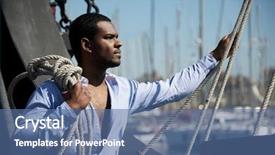  Presentation with afro - Presentation design featuring ship captain - handsome afro-american sailor against boats background and a ocean colored foreground