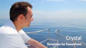 Presentation with calm sea - Cool new presentation theme with ship captain - sailor man sailing boat blue backdrop and a teal colored foreground
