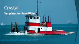  Presentation with tugboat - PPT theme featuring ship captain - tugboat on the ocean background and a  colored foreground