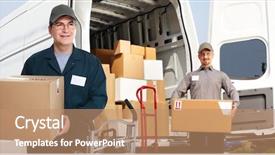  Presentation with shipping - Colorful slide deck enhanced with ship cargo - delivery man near shipping truck backdrop and a coral colored foreground
