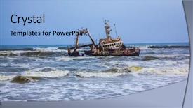  Presentation with ship - PPT theme with ship crashed in skeleton coast background and a light blue colored foreground