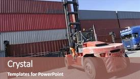  Presentation with container port - Colorful slides enhanced with ship engineering - forklift stacking containers in commercial backdrop and a  colored foreground
