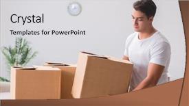  Presentation with long term care home - Slide set having ship engineering - man carrying boxes at home background and a  colored foreground