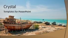  Presentation with old ship - Slide deck featuring ship factory qeshm island iran background and a light blue colored foreground