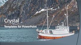  Presentation with fishing boat - PPT theme featuring ship fishing boat in hamnoy background and a gray colored foreground
