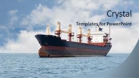  Presentation with cargo ship - PPT theme featuring ship floating on the sea background and a light blue colored foreground