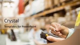  Presentation with warehouse - Beautiful presentation design featuring hand held - close up of manager wearing backdrop and a coral colored foreground