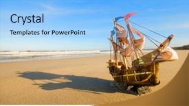 Presentation with ship - Cool new presentation theme with ship model on summer sunny backdrop and a light blue colored foreground