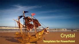  Presentation with summer at the beach - Amazing presentation theme having ship model on summer sunny backdrop and a tawny brown colored foreground