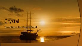  Presentation with ship - PPT theme consisting of ship on a sunset background background and a gold colored foreground