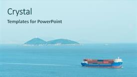  Presentation with container ship - Theme featuring ship on sea shanghai china background and a cool aqua colored foreground