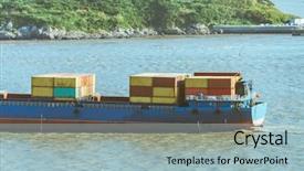  Presentation with container ship - PPT layouts consisting of ship on sea shanghai china background and a light blue colored foreground