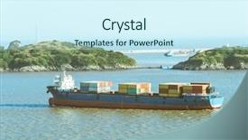  Presentation with container ship - Cool new PPT layouts with ship on sea shanghai china backdrop and a  colored foreground
