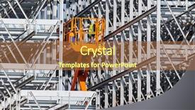  Presentation with company - Colorful presentation design enhanced with ship operation - high-bay warehouse of a company backdrop and a red colored foreground