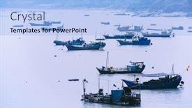  Presentation with ship - Theme having ship-parking-in-sea background and a light blue colored foreground