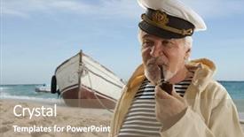  Presentation with marina - Slides with ship piping - captain sailor man in marina background and a coral colored foreground