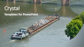  Presentation with river waste - Colorful PPT theme enhanced with ship propeller - barge transports waste backdrop and a gray colored foreground