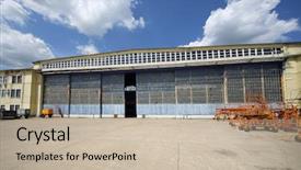  Presentation with old ship - Beautiful PPT theme featuring ship propeller - big old battered aircraft hanger backdrop and a mint green colored foreground