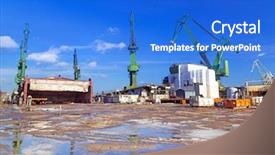  Presentation with shipyard - Presentation featuring ship propeller - cranes of shipyard in gdansk background and a cobalt blue colored foreground